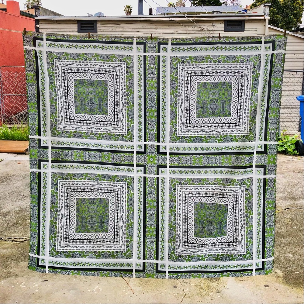 1.5 yards (57" x 58”) • Earthy Green & White Boho Paisley Fabric